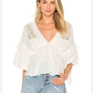 Free People Urban Outfitters Drive You Mad blouse White Boho long sleeve Size L